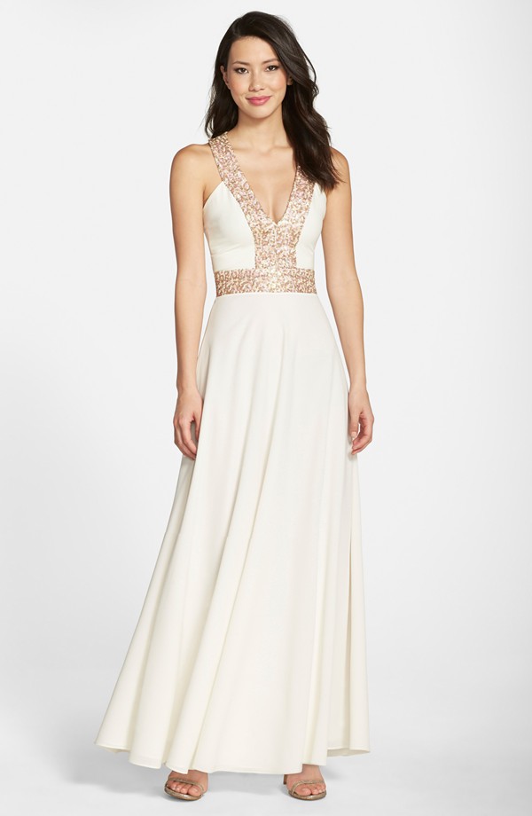 Bridal gown with rose gold sequin detail