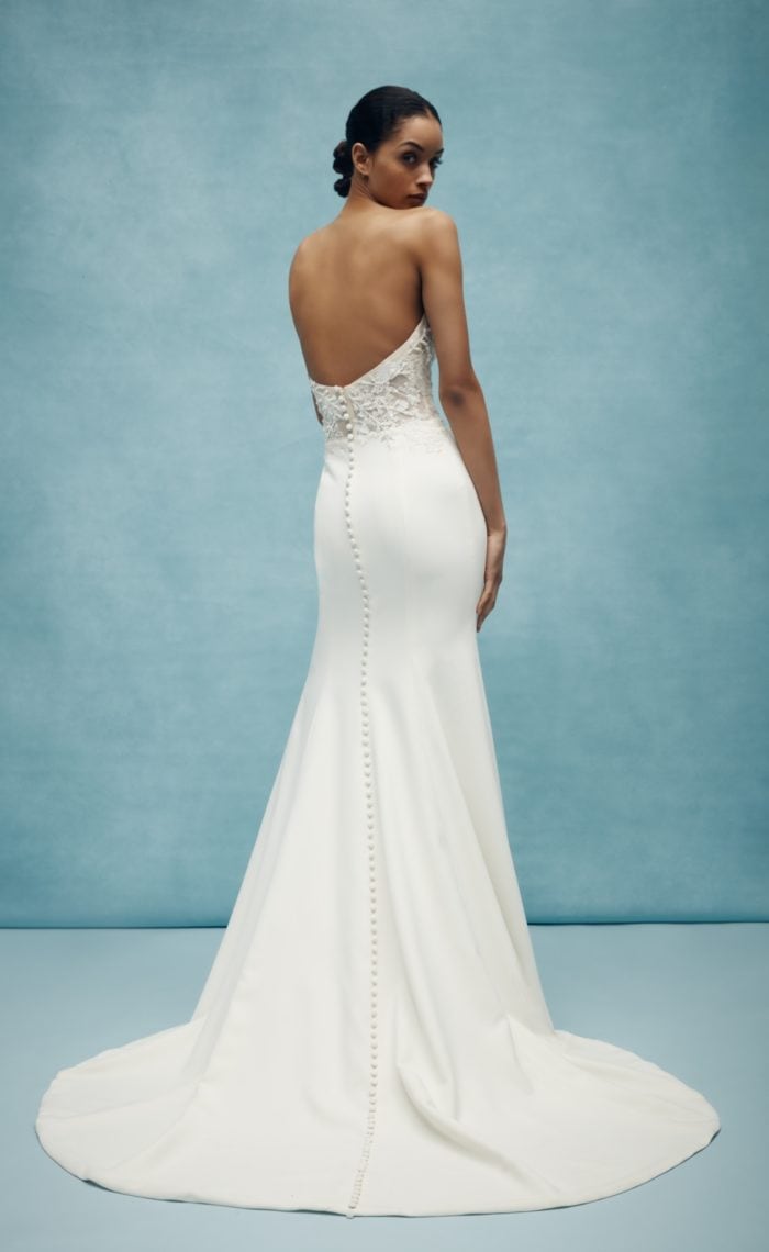 Strapless 2020 wedding dress with lace bodice and buttons up the back