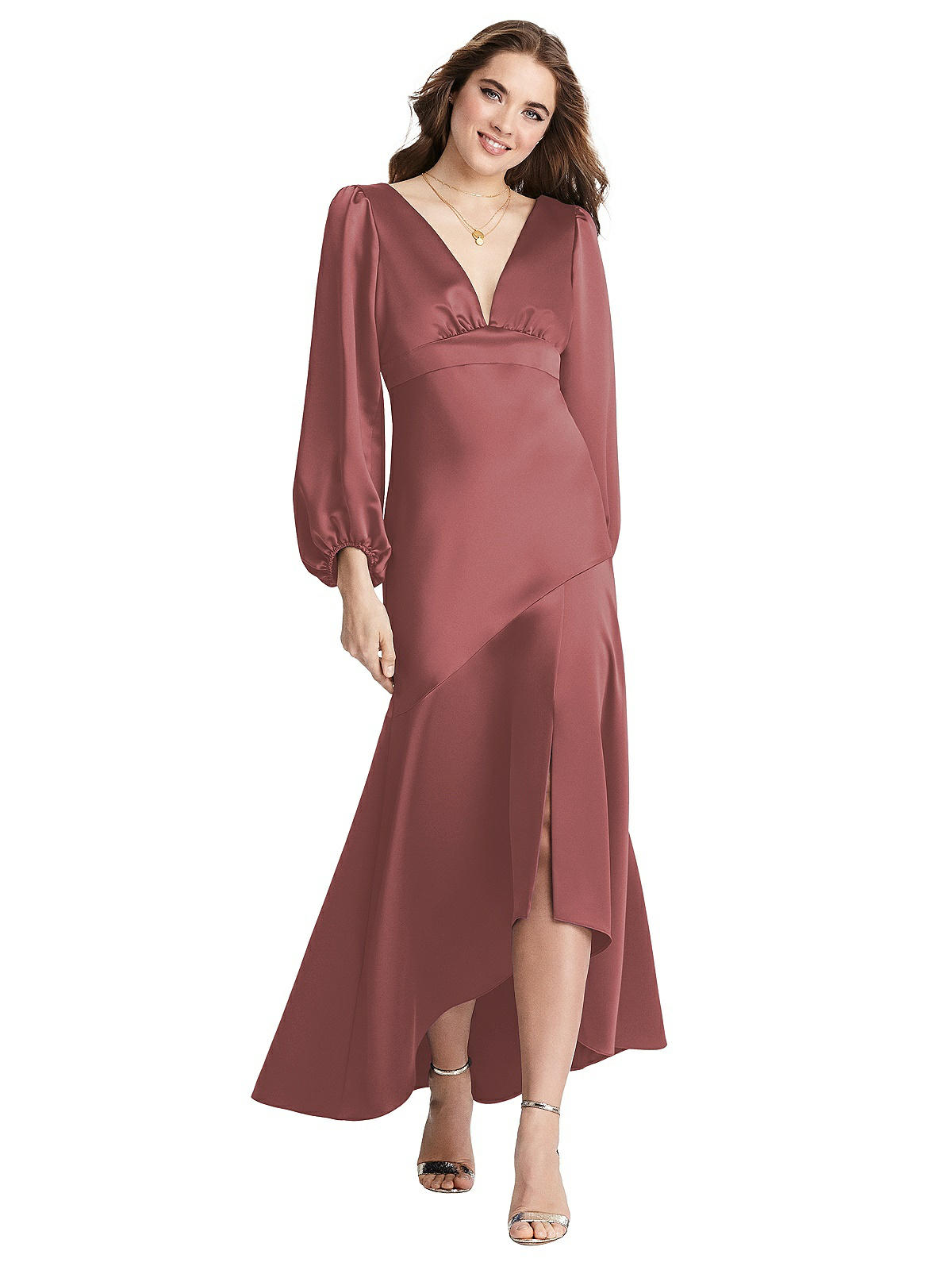 Special Order Puff Sleeve Asymmetrical Drop Waist High-Low Slip Dress - Teagan