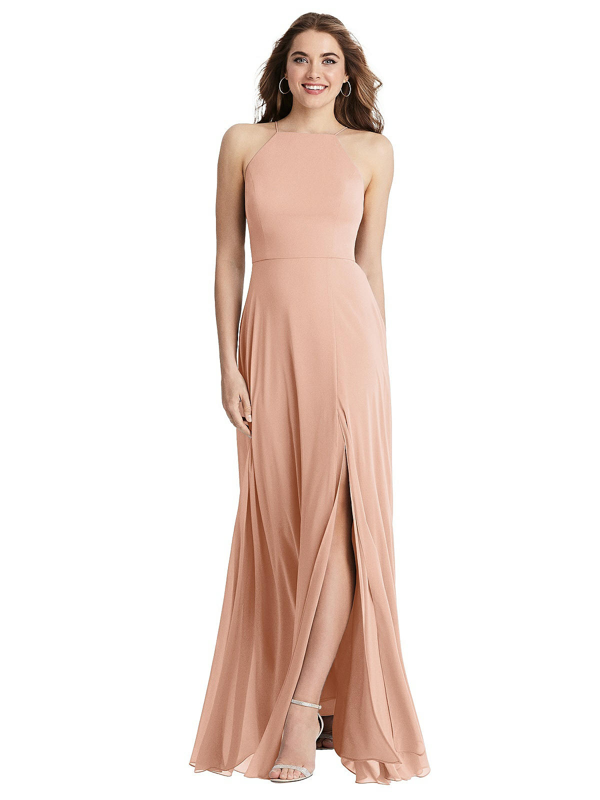 Special Order High Neck Chiffon Maxi Dress with Front Slit - Lela