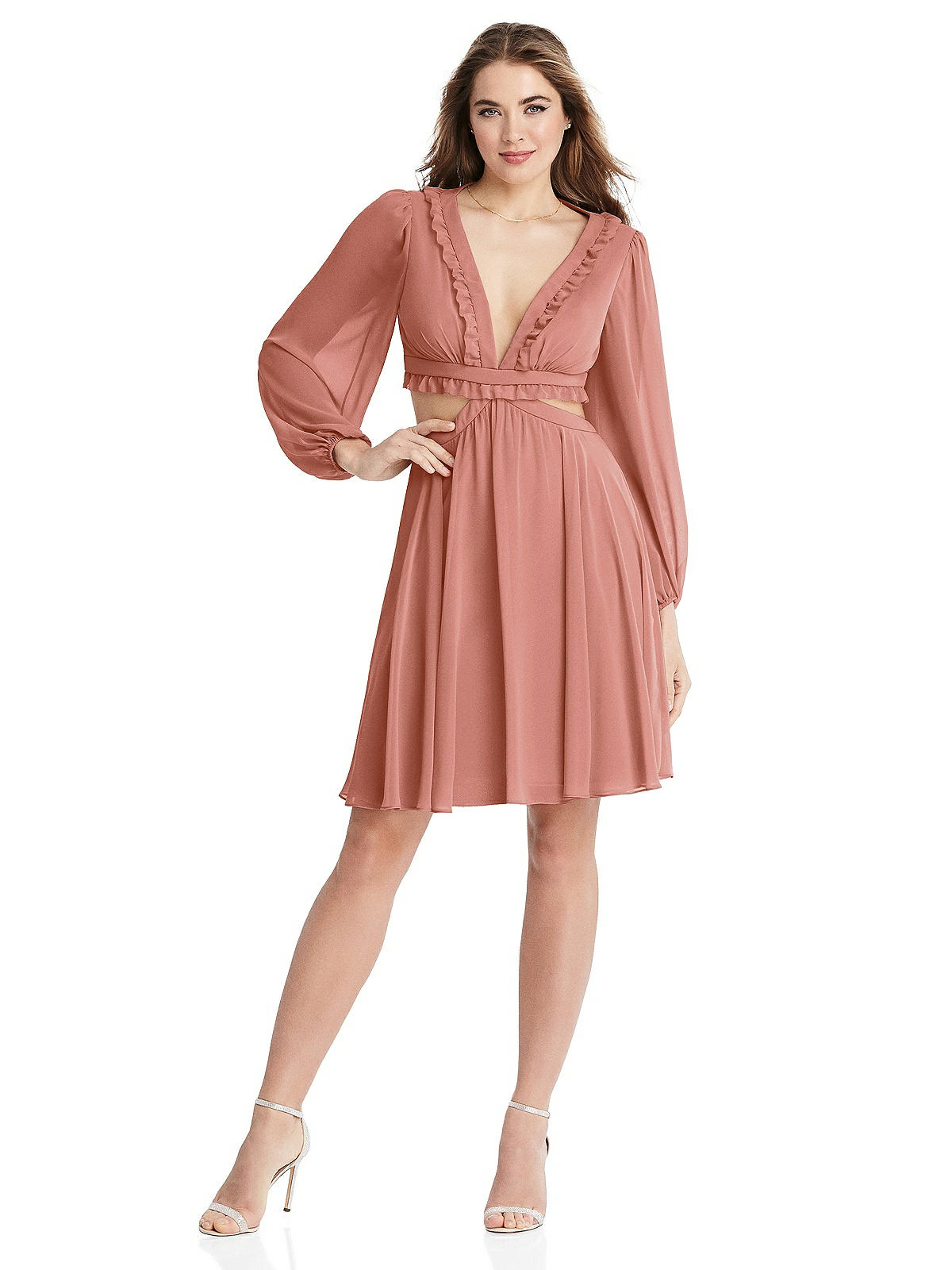 Special Order Bishop Sleeve Ruffled Chiffon Cutout Mini Dress - Hannah