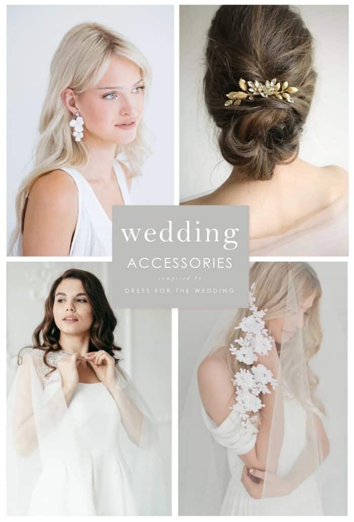 Article cover with a collage of a earrings, hair accessories, wedding cape, veil