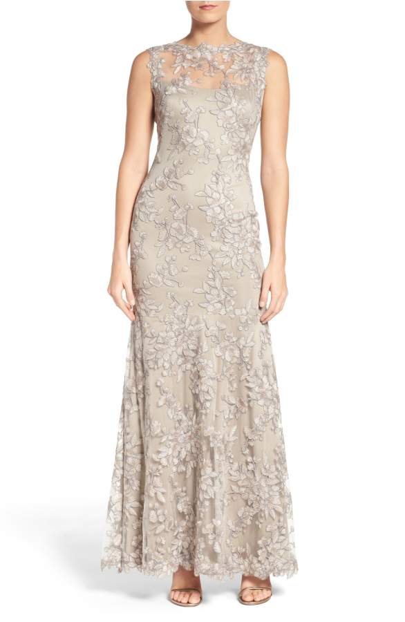  Taupe Gray Lace Dress for a Mother of the Bride in a Wedding