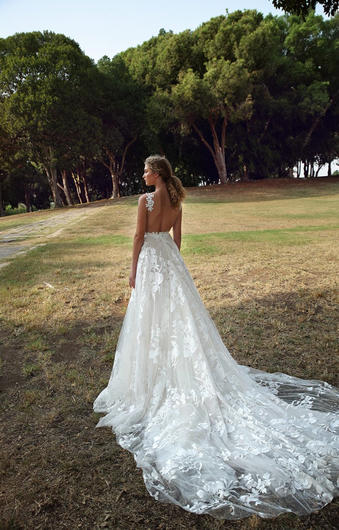 Embroidered tulle ballgown wedding dress