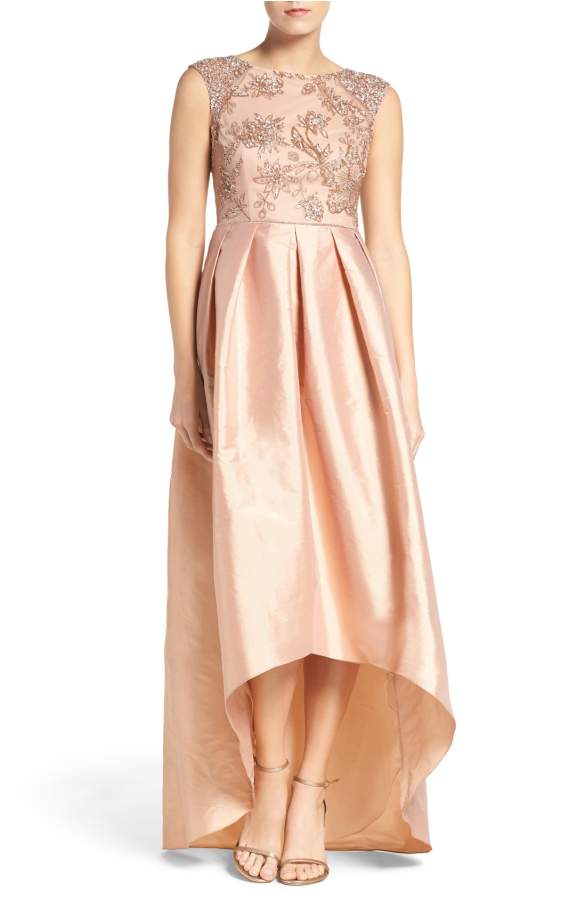 Rose Gold MOB Dress High Low Beaded Gown