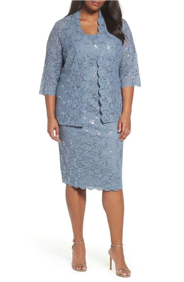 short blue lace mother of the bride dress with removable jacket