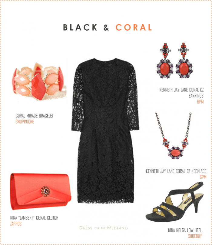 Black Lace Dress and Coral Accessories Black Lace Dress and Coral Accessories