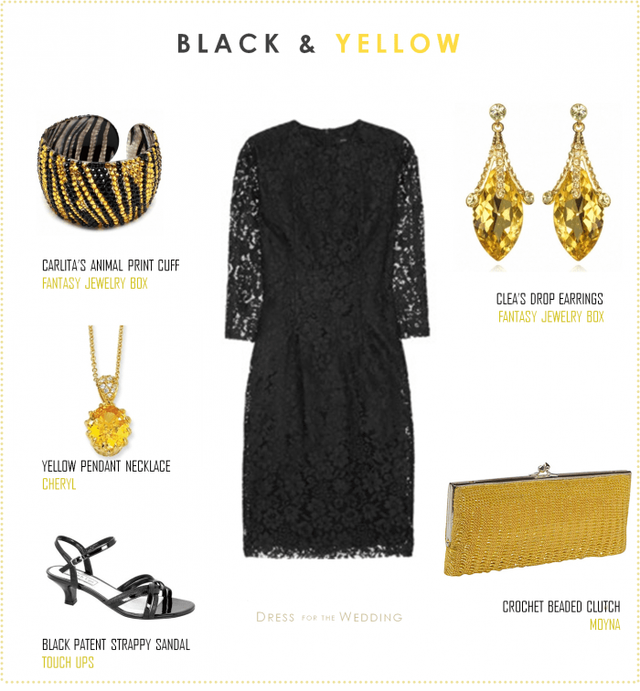 Black Lace Dress and Yellow Accessories Black Lace Dress and Yellow Accessories